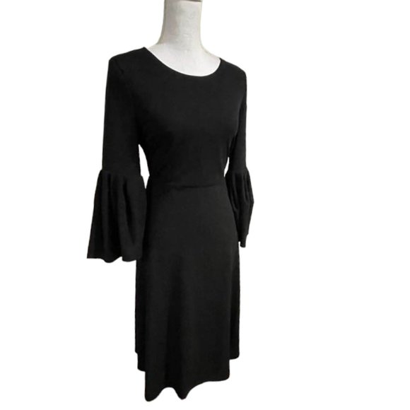 Flattering A-line Midi Little Black Dress with Flouncy Sleeves - Picture 16 of 16